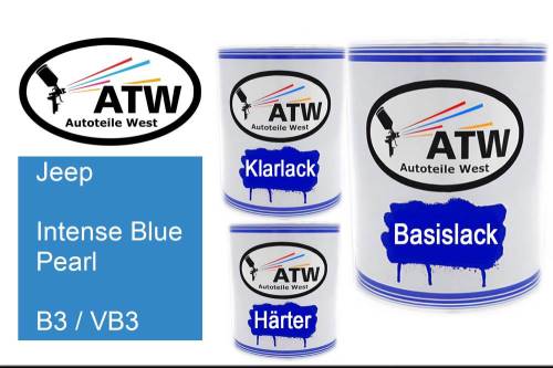 Jeep, Intense Blue Pearl, B3 / VB3: 1L Lackdose + 1L Klarlack + 500ml Härter - Set, von ATW Autoteile West.
